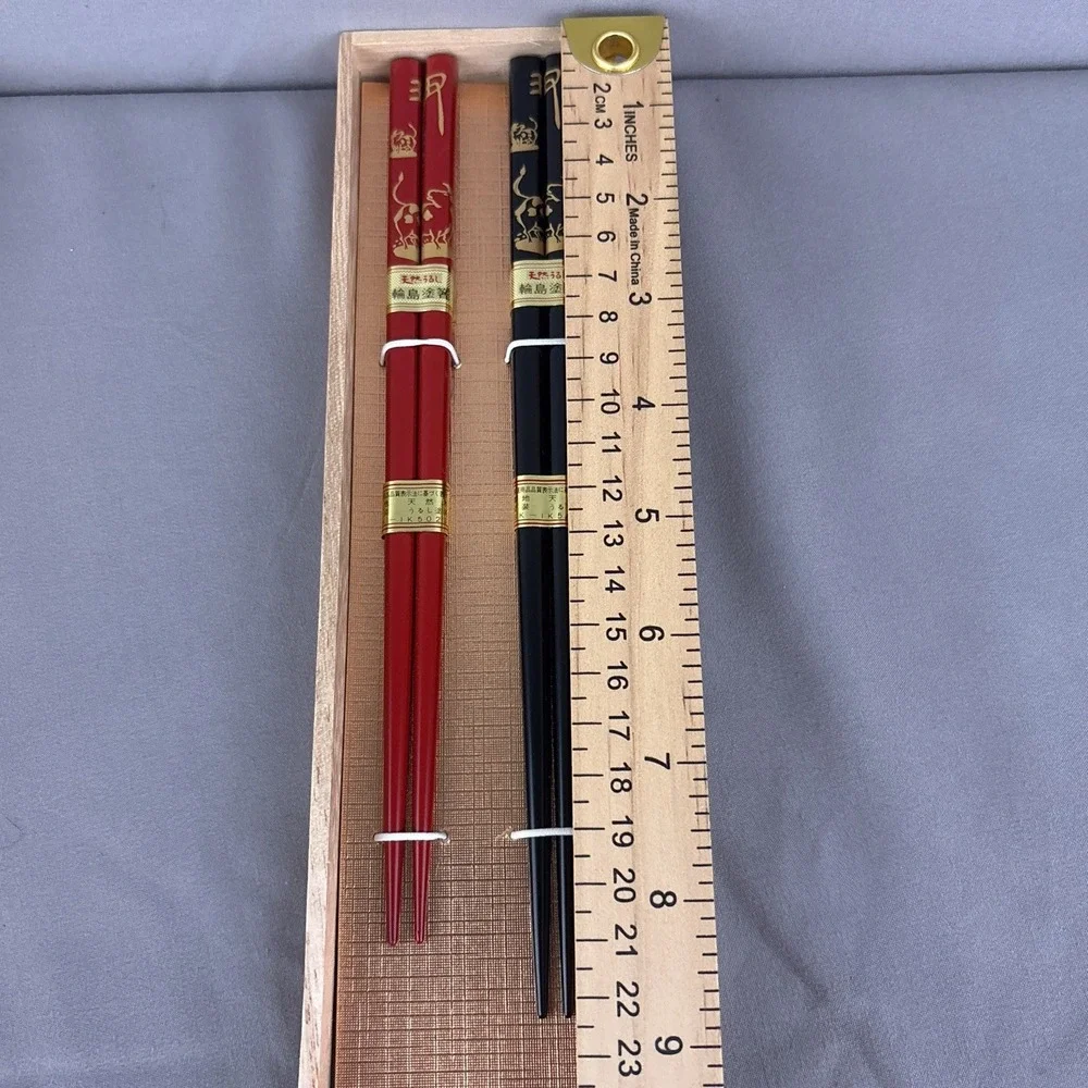 Wajima Nuri 21-23cm Ox Motif Japanese Lacquer Couples Chopsticks w/ Box